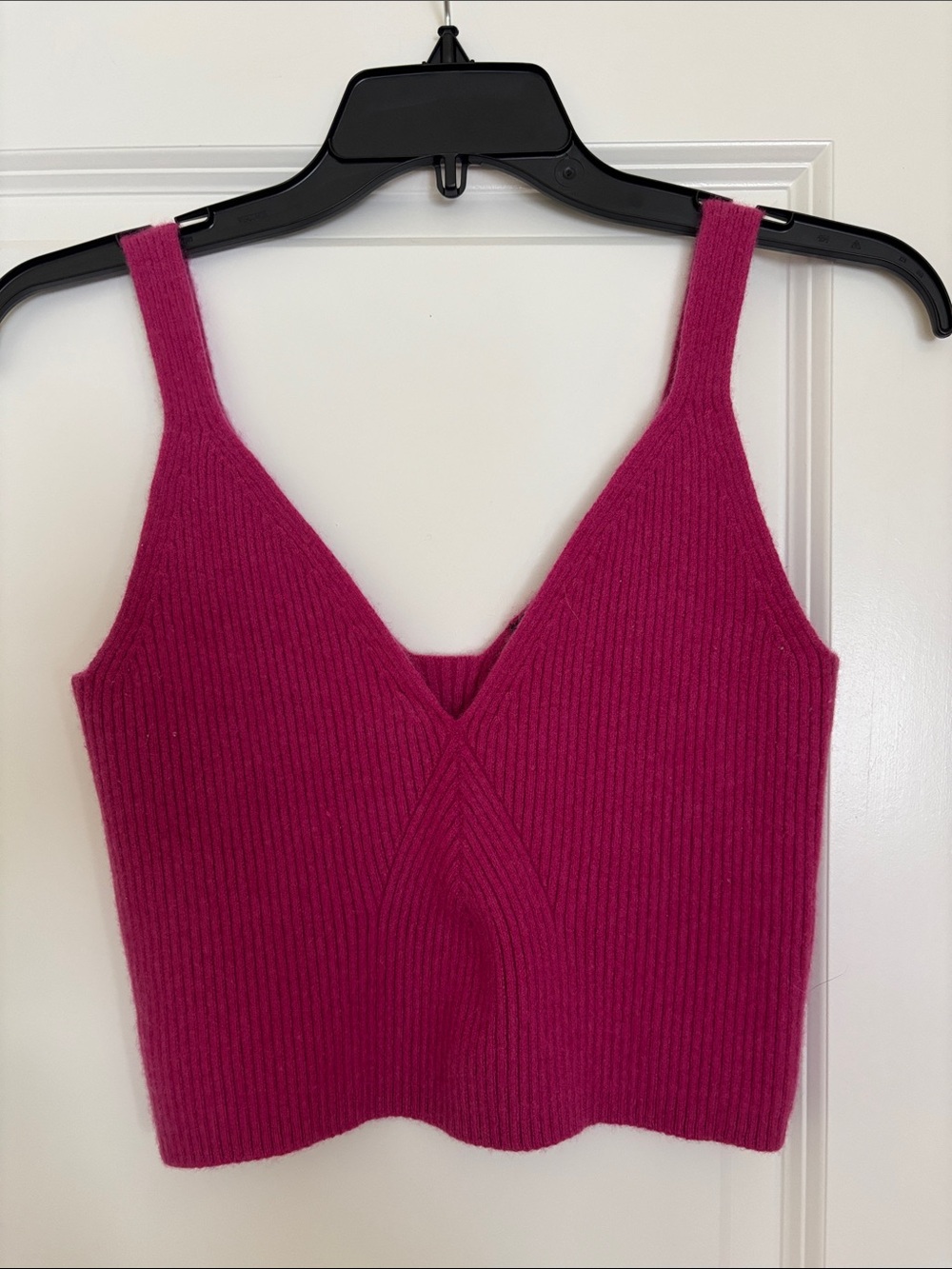 J. Crew Ribbed V-Neck Crop Tank - Fuchsia Pink